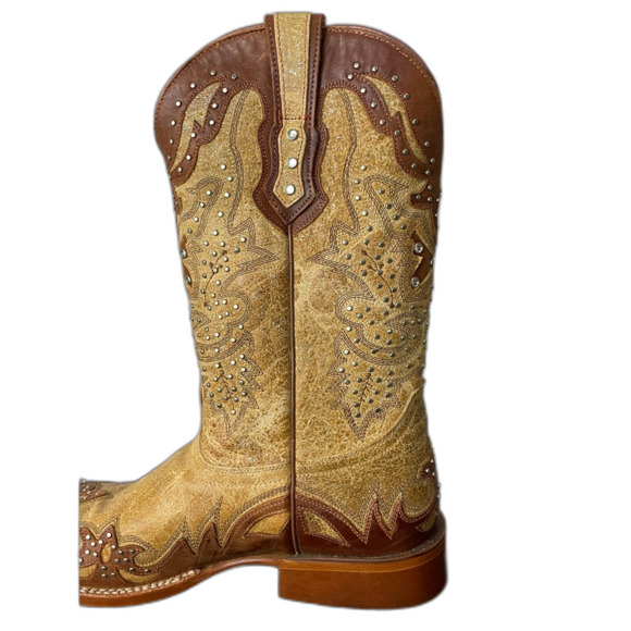 Johnny Ringo Rhinestone Cowgirl Tan Leather Boots Women’s 9B JR922-43 - Picture 8 of 16